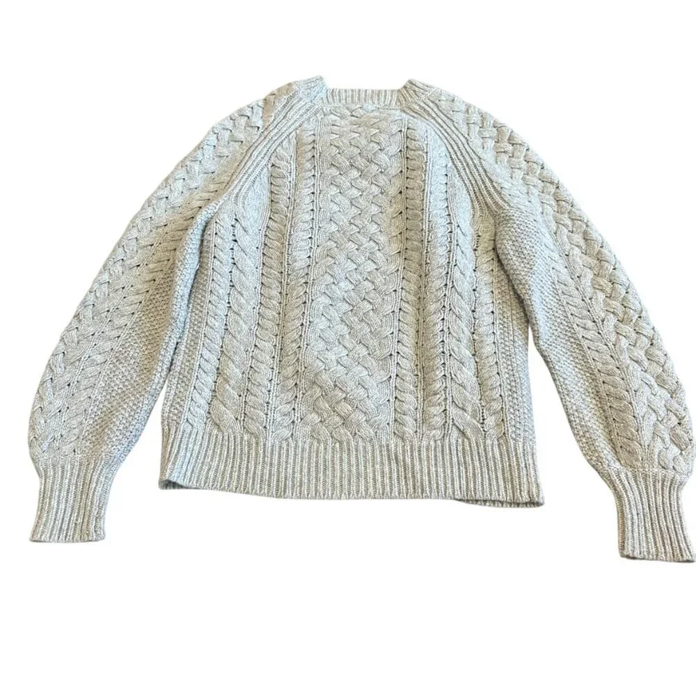 J. Crew Grey Cable Knit Pullover Sweater Crew Neck Sequin Stripe Size XS Women's